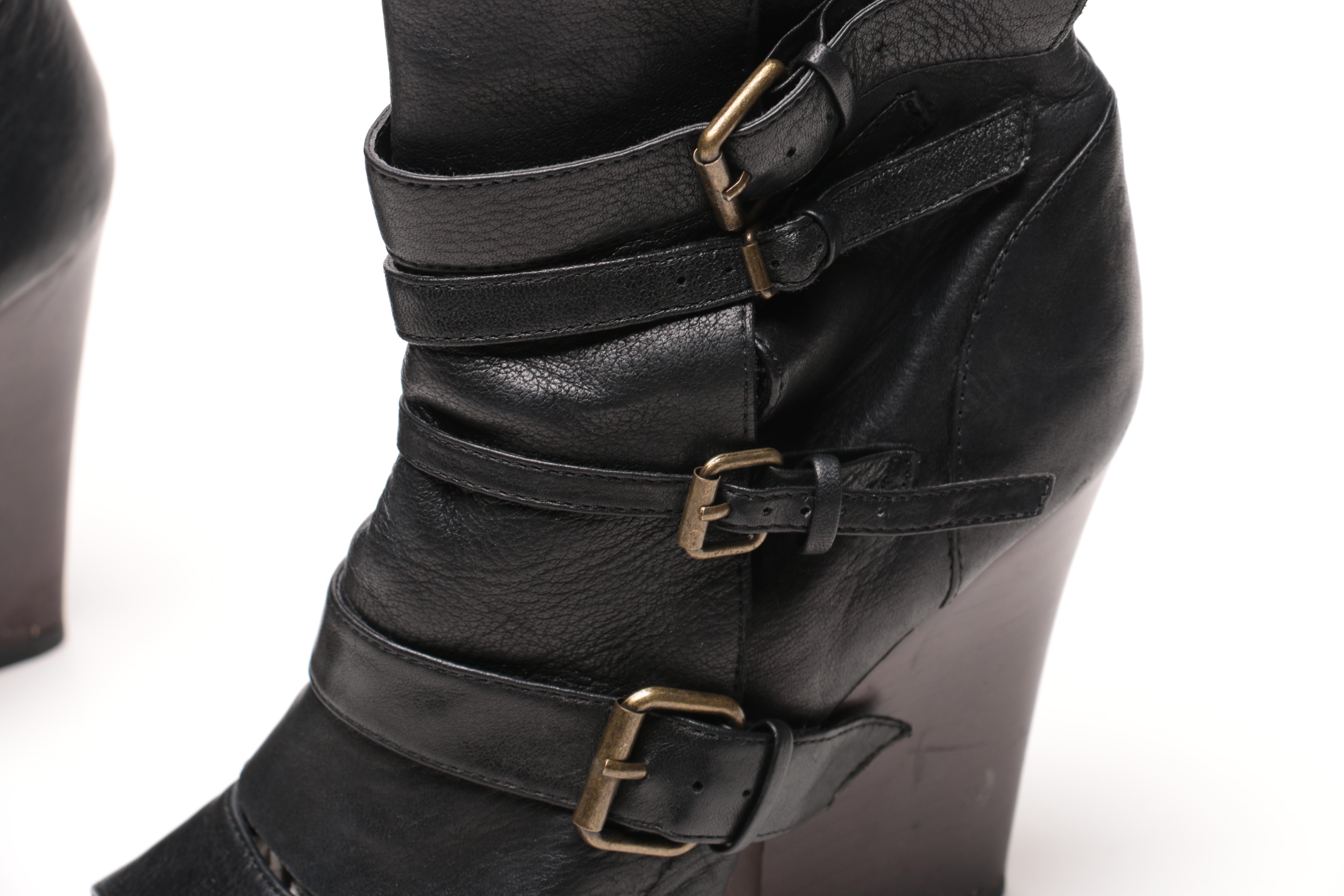 Three Pairs of Black Leather Ankle Boots Including Vera Wang Lavender