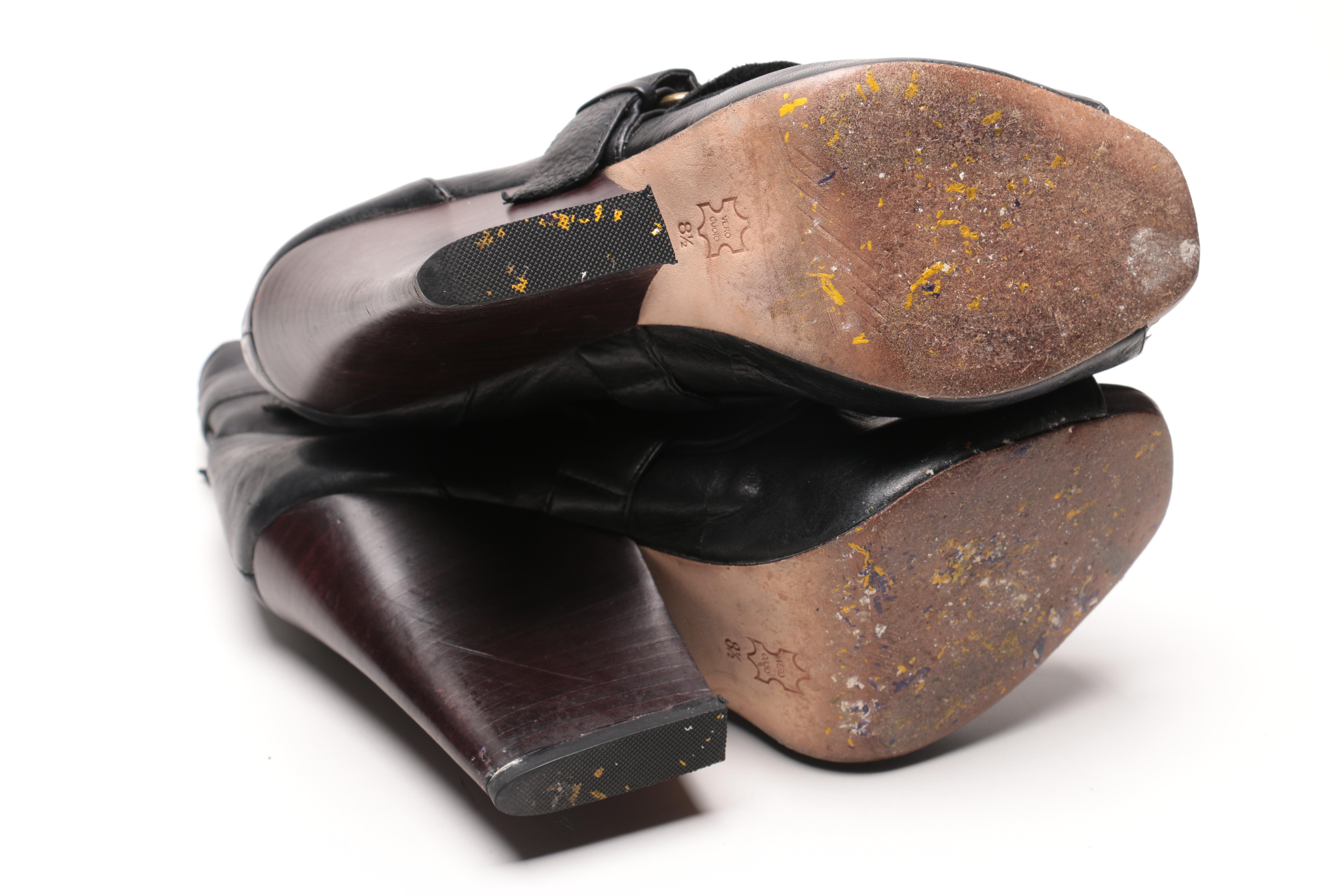 Three Pairs of Black Leather Ankle Boots Including Vera Wang Lavender