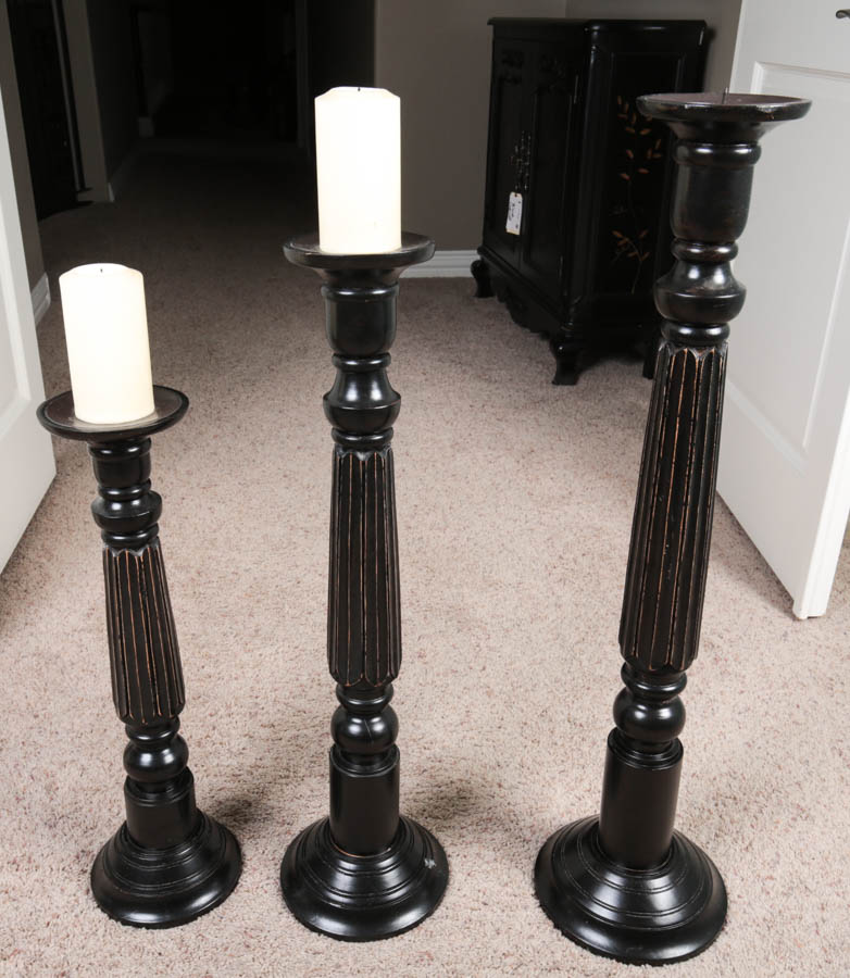 Group of Wood Pillar Candle Stands