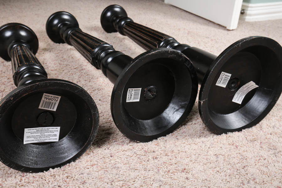 Group of Wood Pillar Candle Stands