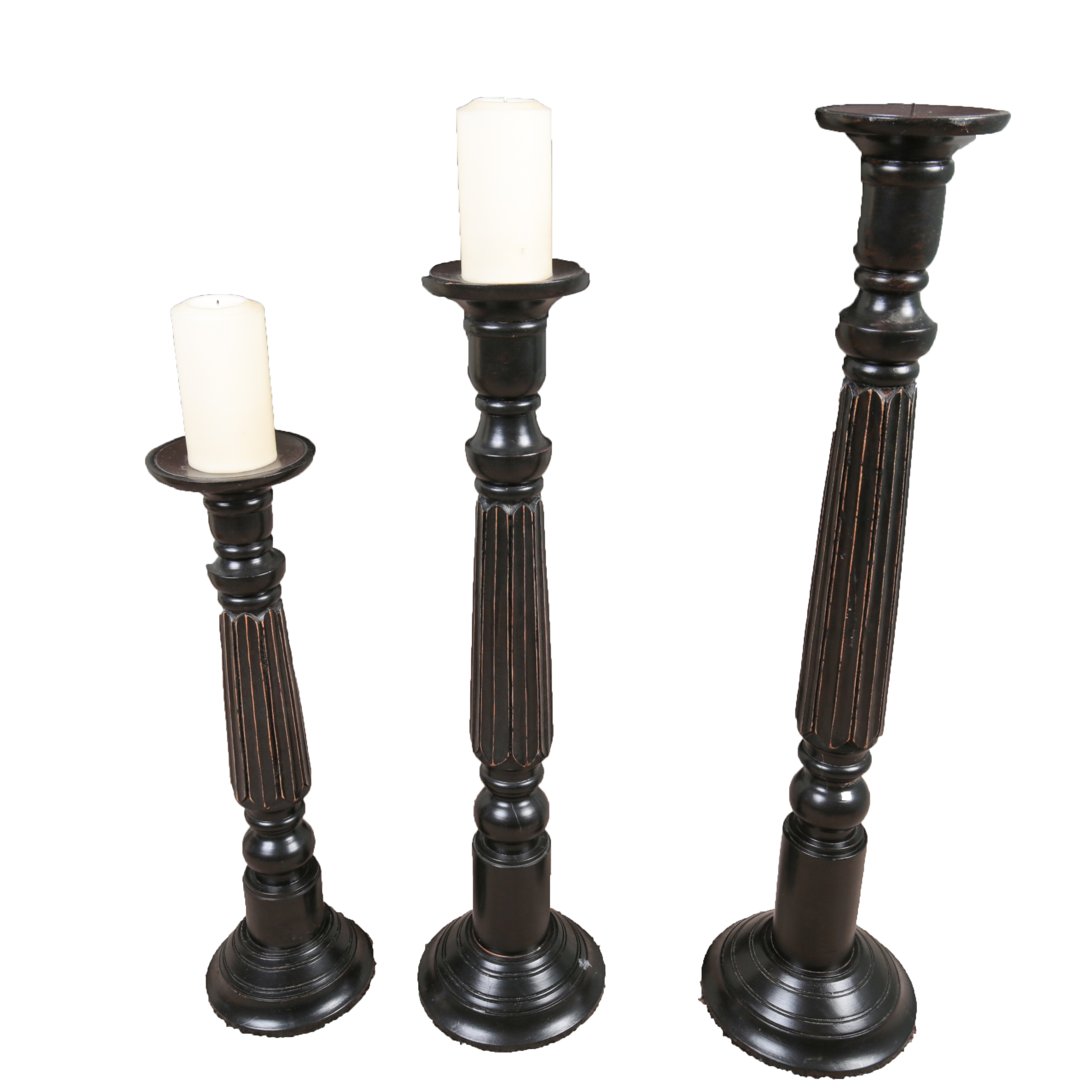 Group of Wood Pillar Candle Stands