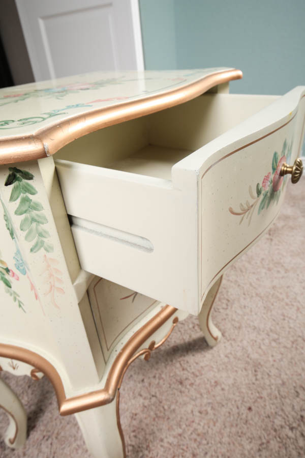 Small French Style Side Chest with Gold and Pastel Floral Motifs