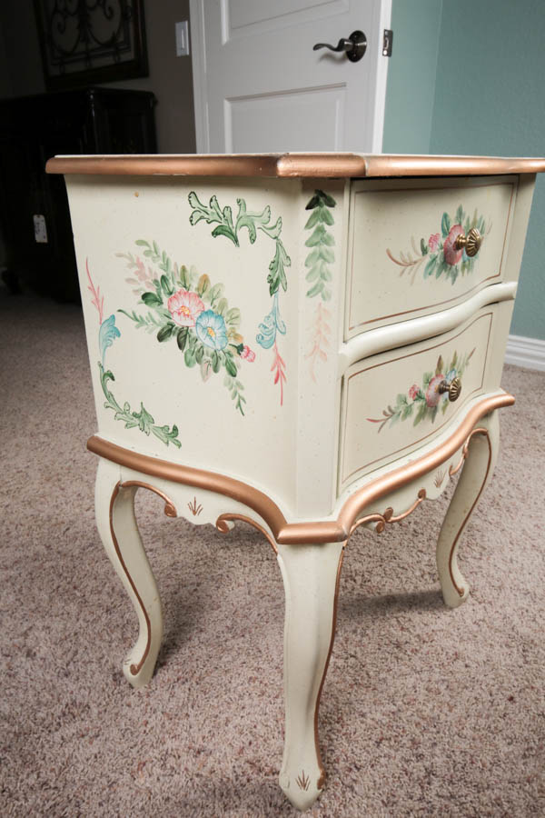 Small French Style Side Chest with Gold and Pastel Floral Motifs