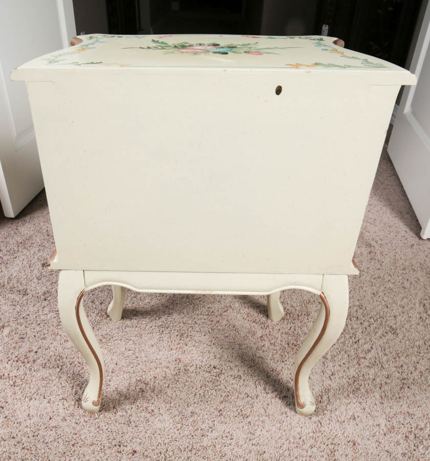 Small French Style Side Chest with Gold and Pastel Floral Motifs