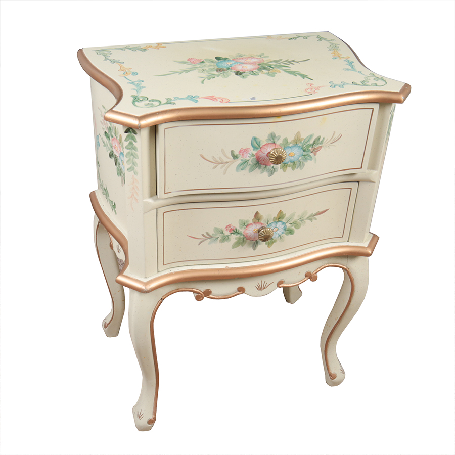 Small French Style Side Chest with Gold and Pastel Floral Motifs