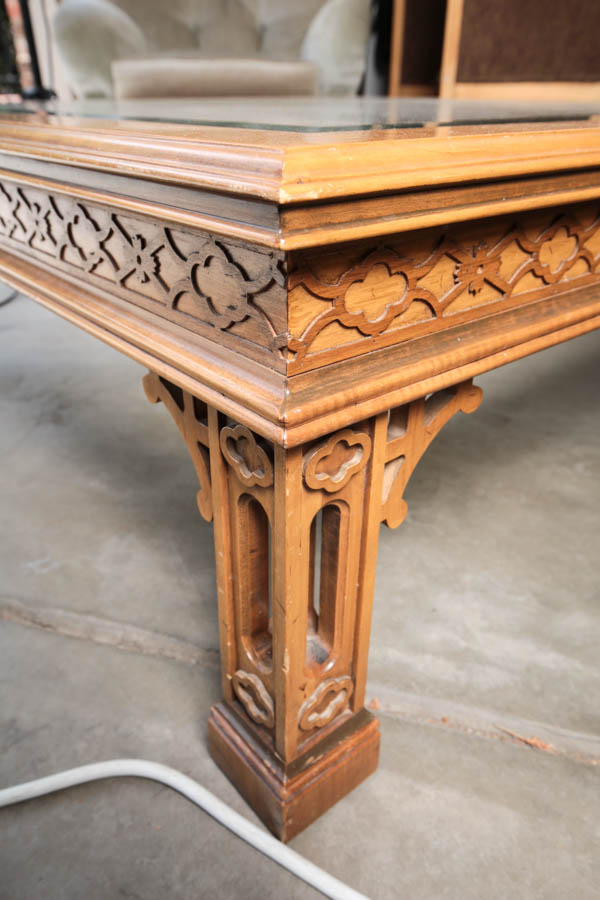 Contemporary Chinese Chippendale Style Glass Top Coffee Table