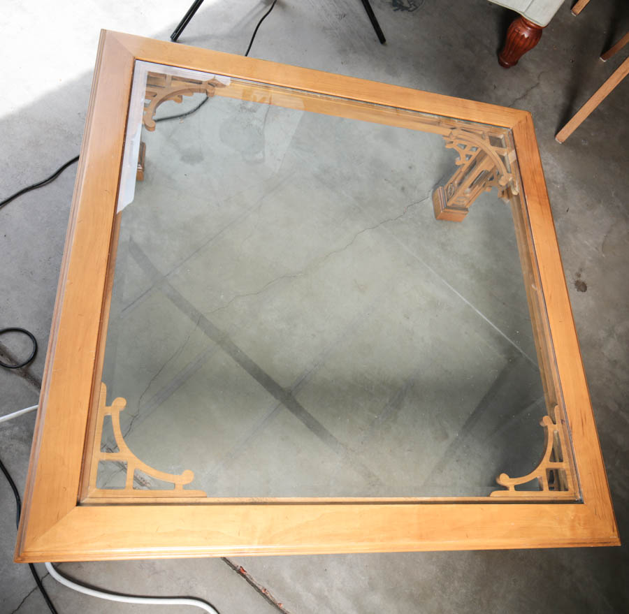 Contemporary Chinese Chippendale Style Glass Top Coffee Table