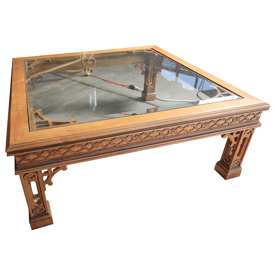 Contemporary Chinese Chippendale Style Glass Top Coffee Table