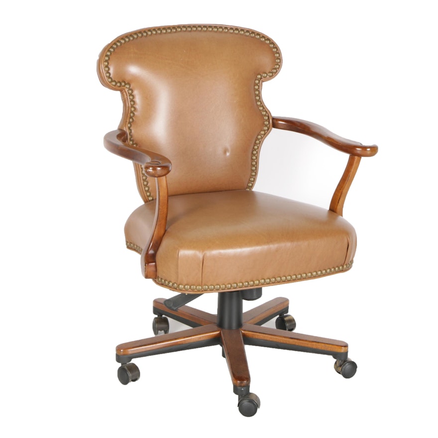 Leather Upholstered Rolling Desk Chair by Century Furniture