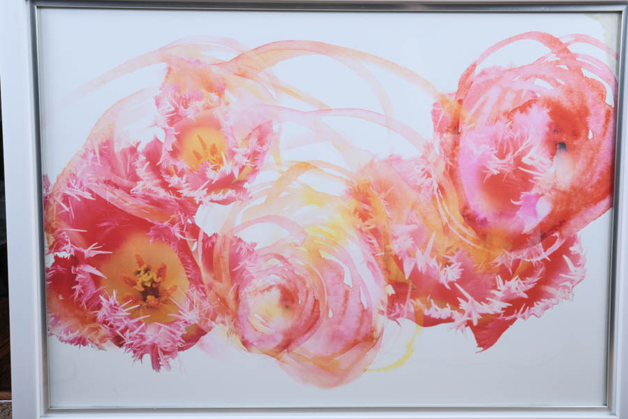 Offset Lithograph of Abstract Pink Flowers