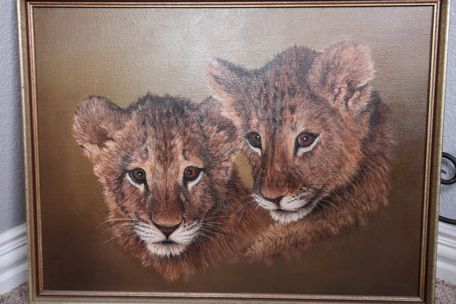 James Faulkner Oil Painting of Lion Cubs