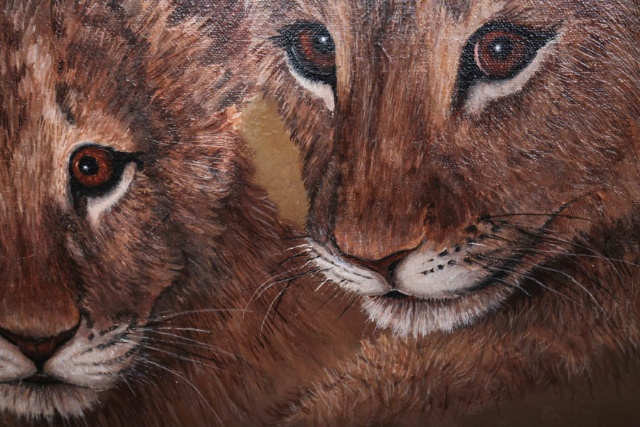 James Faulkner Oil Painting of Lion Cubs