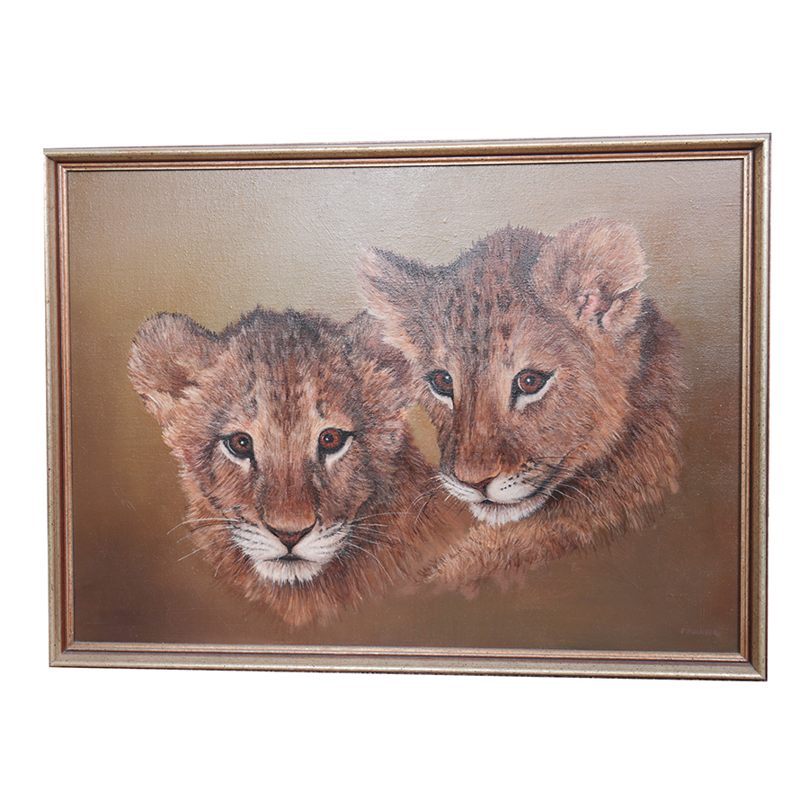 James Faulkner Oil Painting of Lion Cubs
