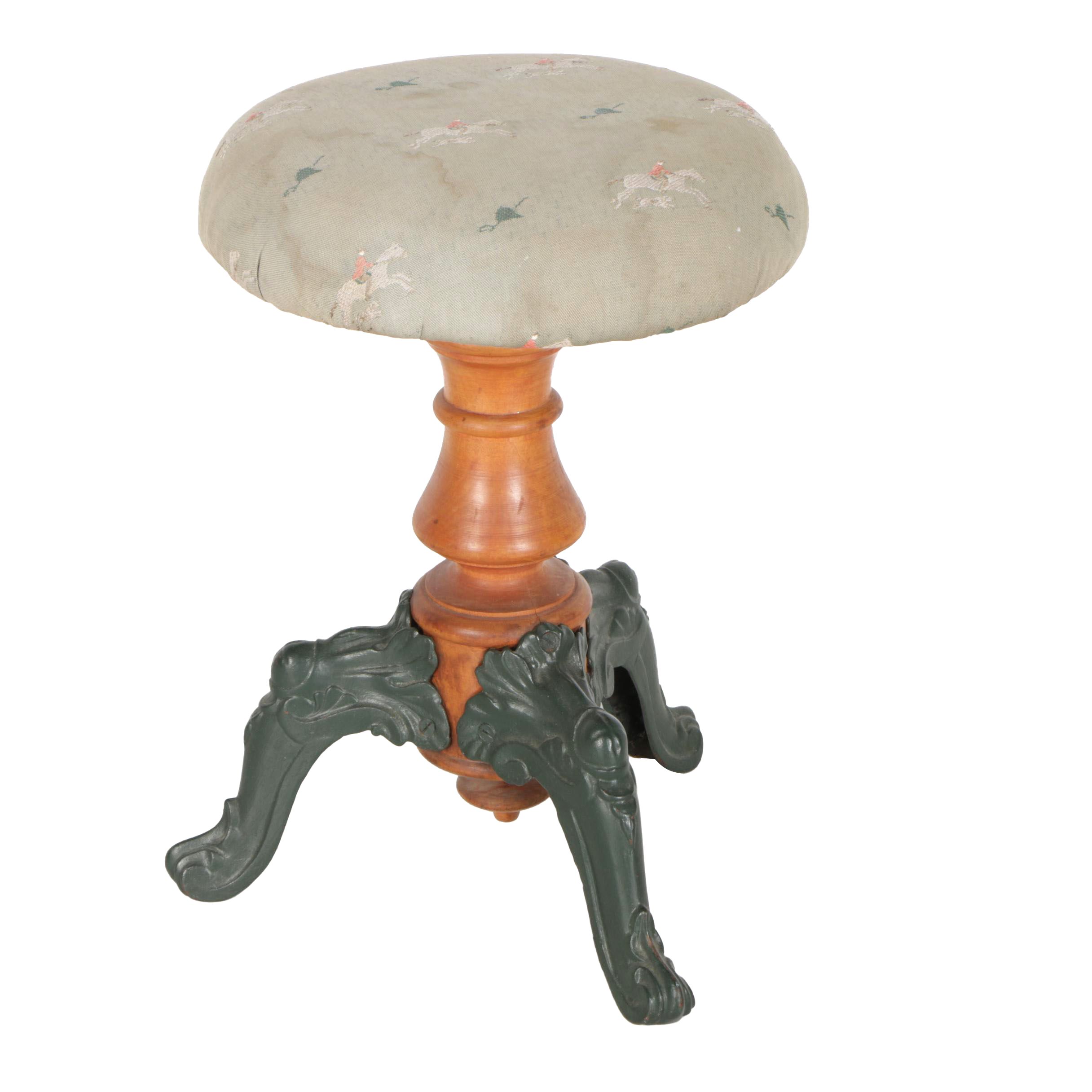 Antique Piano Stool With Cast Iron Legs