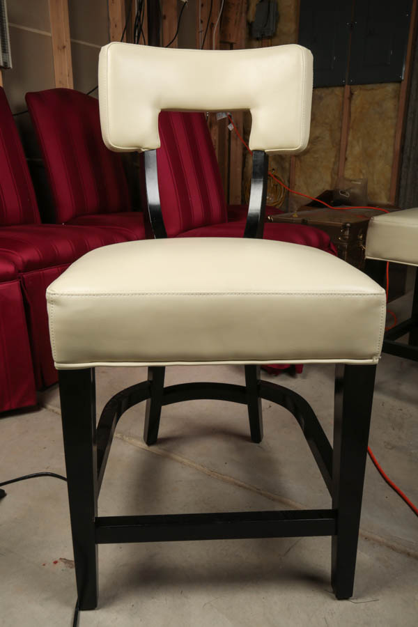 Four Black and Cream Faux Leather Bar Stools