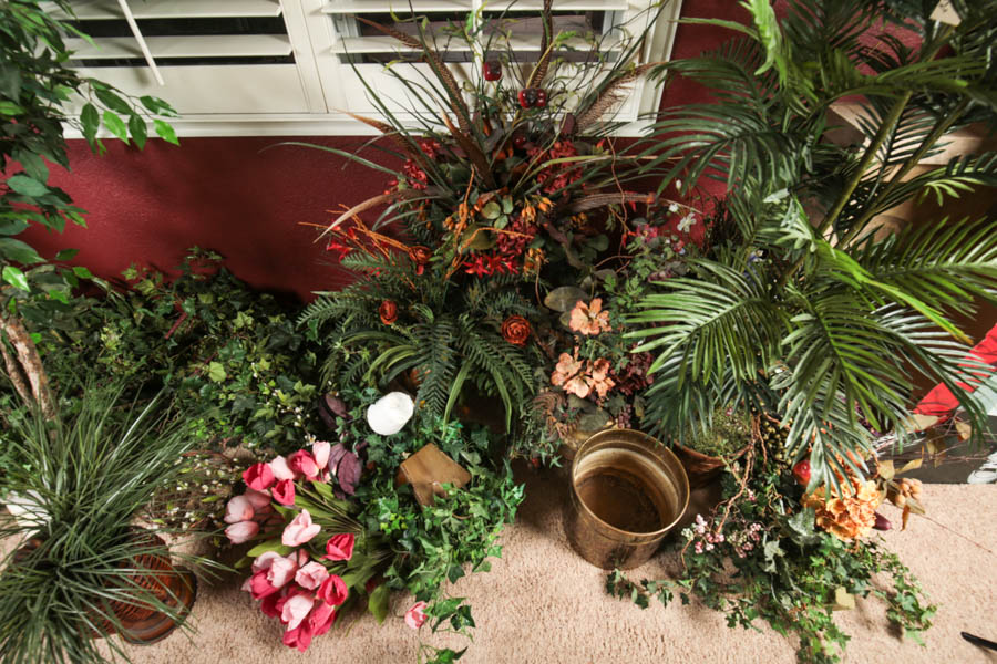 Generous Collection of Faux Plants, Potted Trees and Floral Arrangements