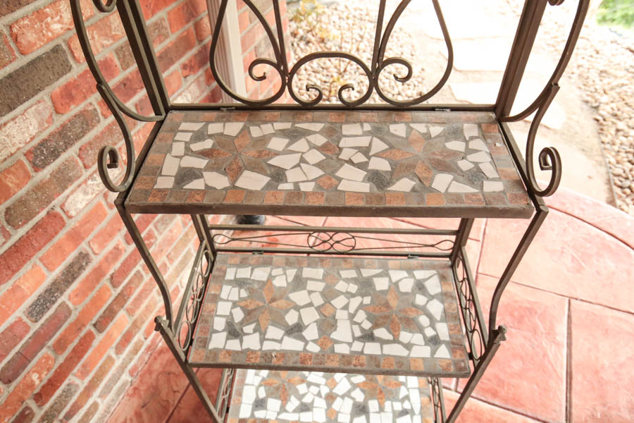 Metal and Mosaic Tile Plant Stand