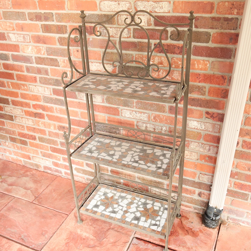 Metal and Mosaic Tile Plant Stand