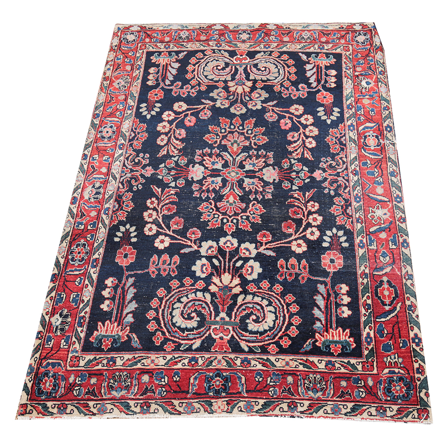 Vintage Hand-Knotted Sarouk Wool Wool Area Rug