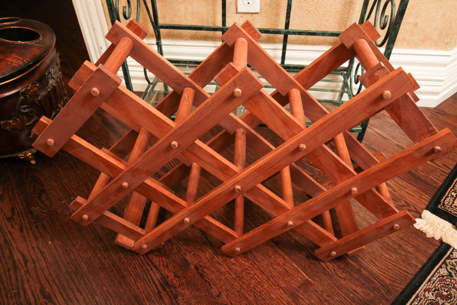 Metal and Glass Wine Stand and Folding Wood Wine Rack