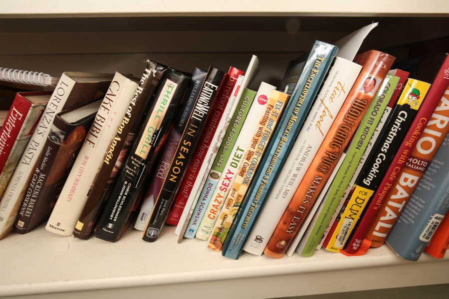 Collection of Cookbooks, Book Stands and More