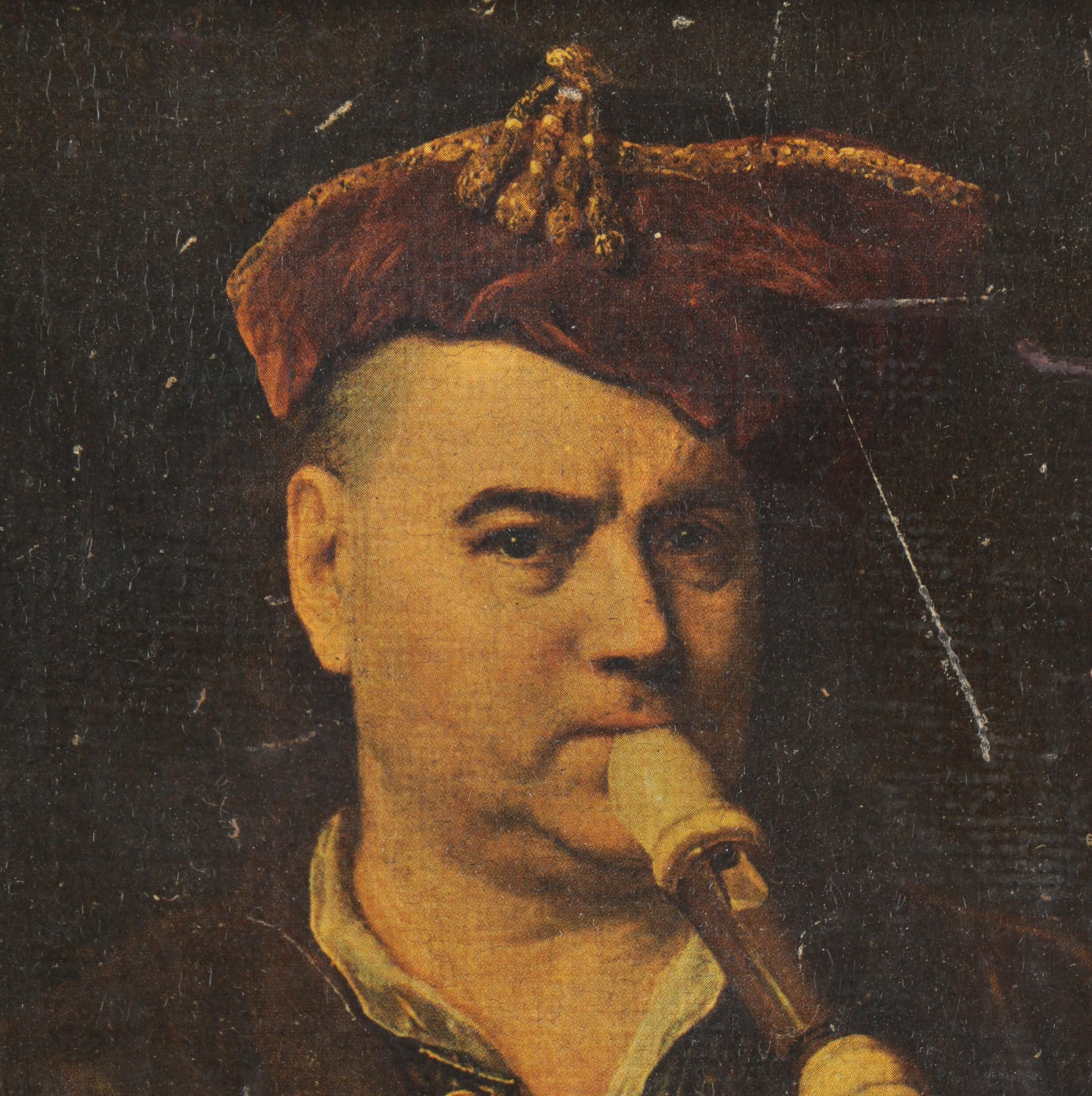 Offset Lithograph on Canvas of Man Playing a Recorder