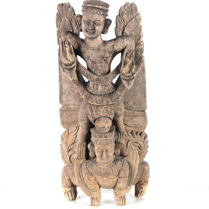 Southeast Asian Style Hand-Carved Wood Statue
