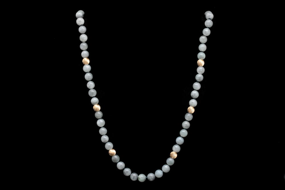 14K Yellow Gold and Grey Jade Bead Necklace