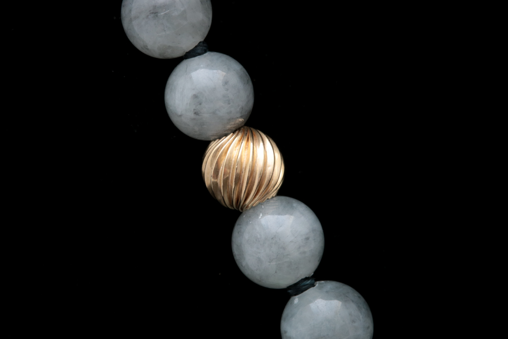 14K Yellow Gold and Grey Jade Bead Necklace
