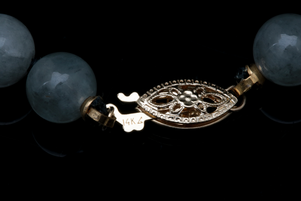 14K Yellow Gold and Grey Jade Bead Necklace
