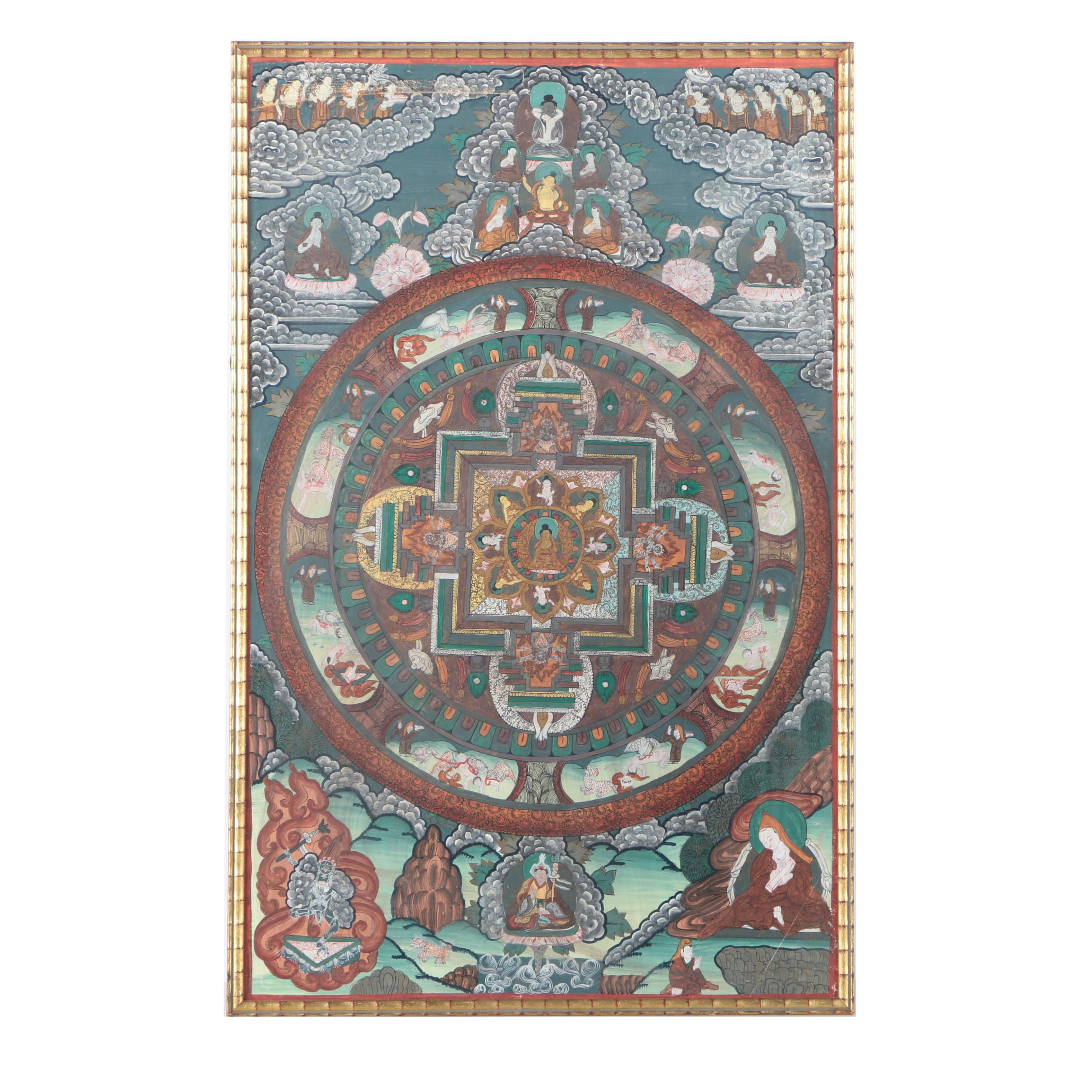Tibetan Style Mandala on Canvas Board