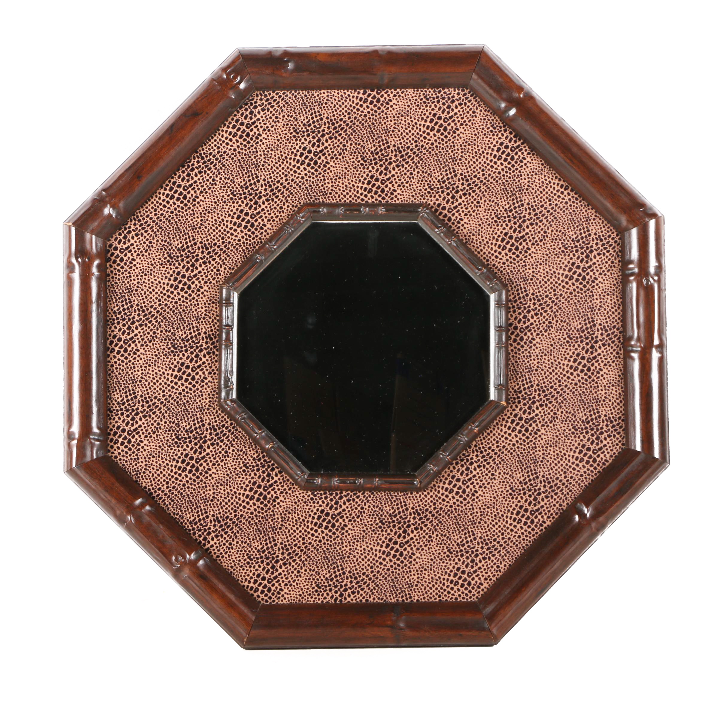 Octagonal Wood And Fabric Wall Mirror