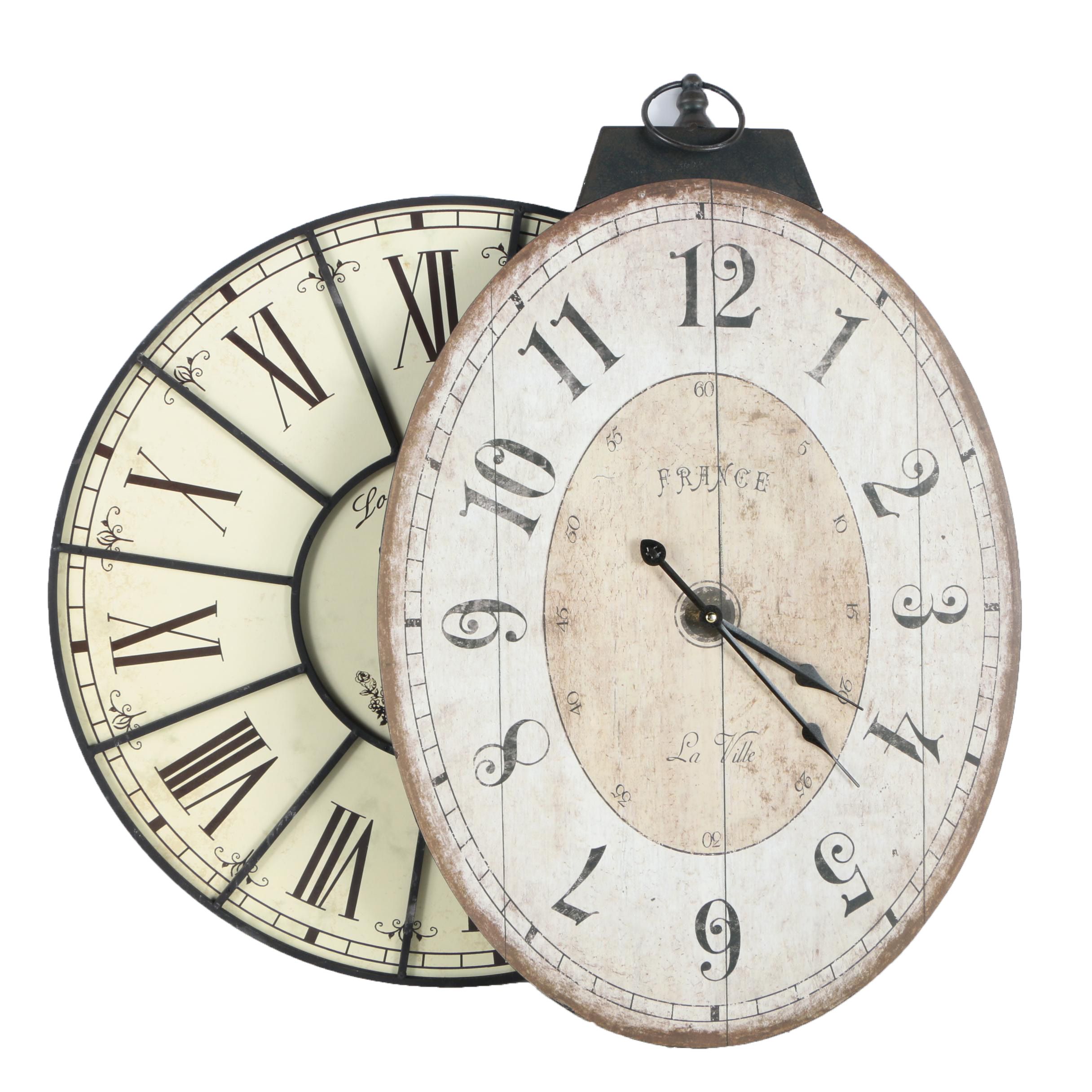 Two Oversized Analog Wall Clocks