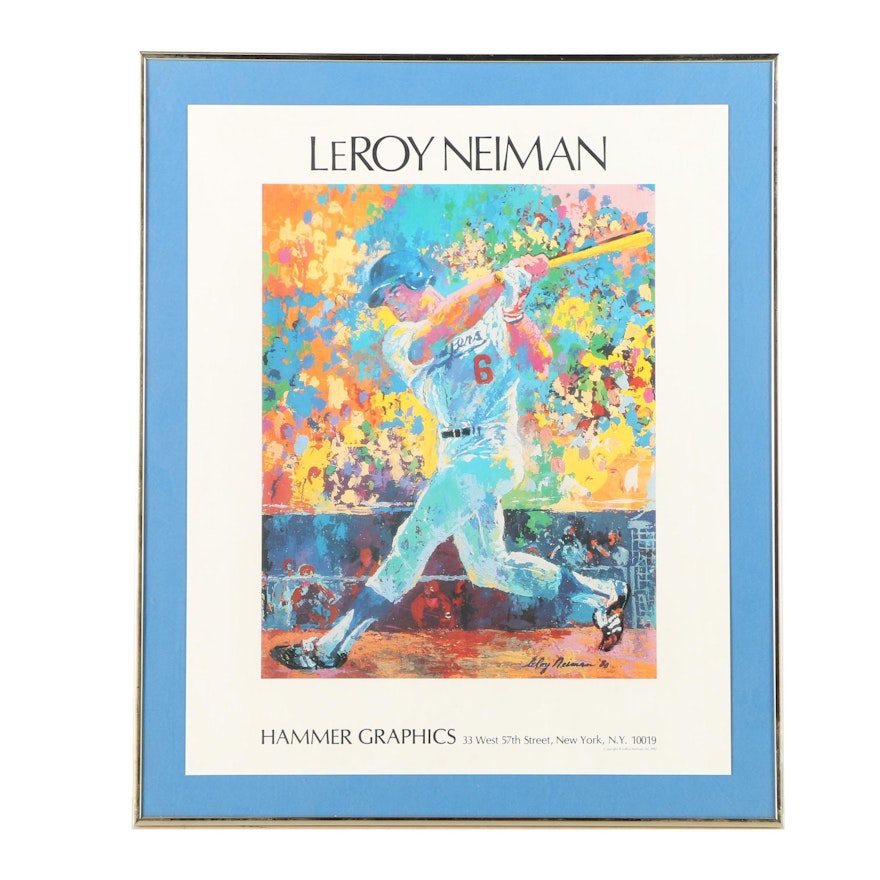 Offset Lithograph Poster After LeRoy Neiman's Portrait of Steve Garvey at Bat