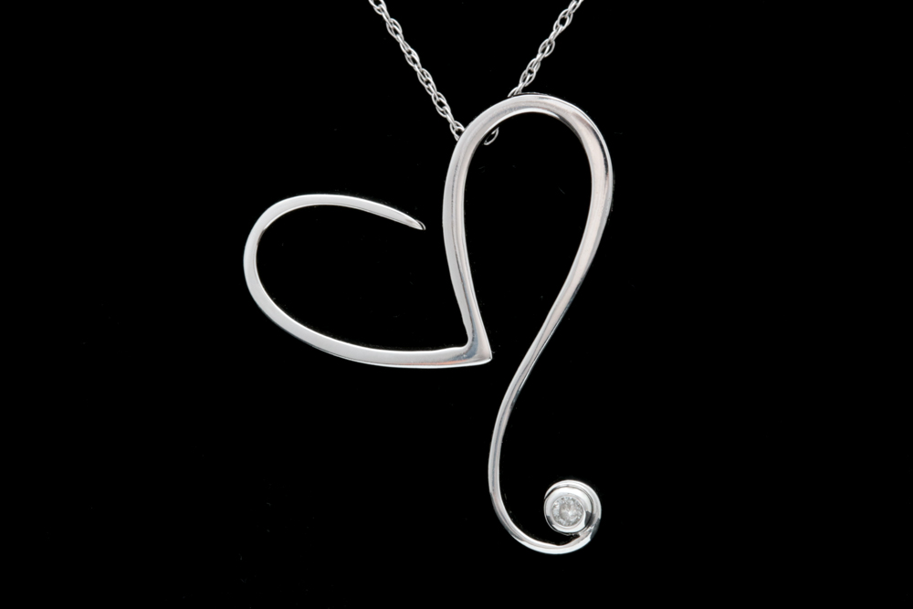 10K White Gold and Diamond Heart Pendant with Chain
