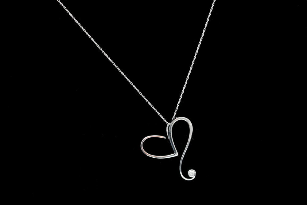 10K White Gold and Diamond Heart Pendant with Chain