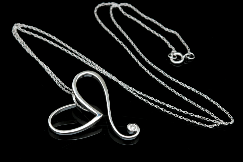 10K White Gold and Diamond Heart Pendant with Chain