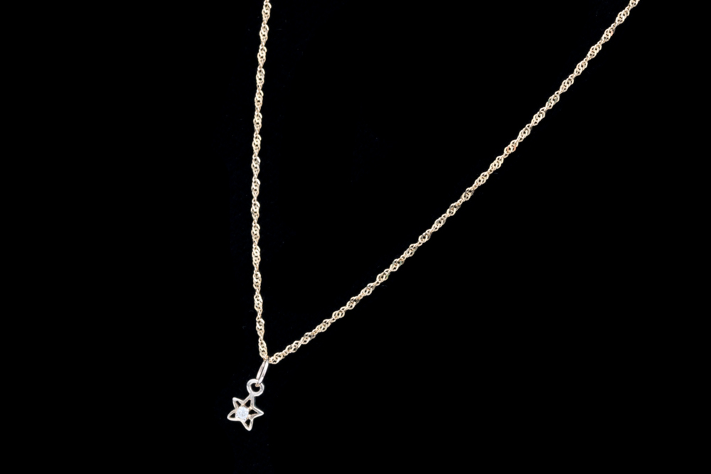 14K Yellow Gold and Diamond Star Pendant with Chain