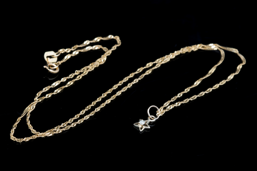 14K Yellow Gold and Diamond Star Pendant with Chain