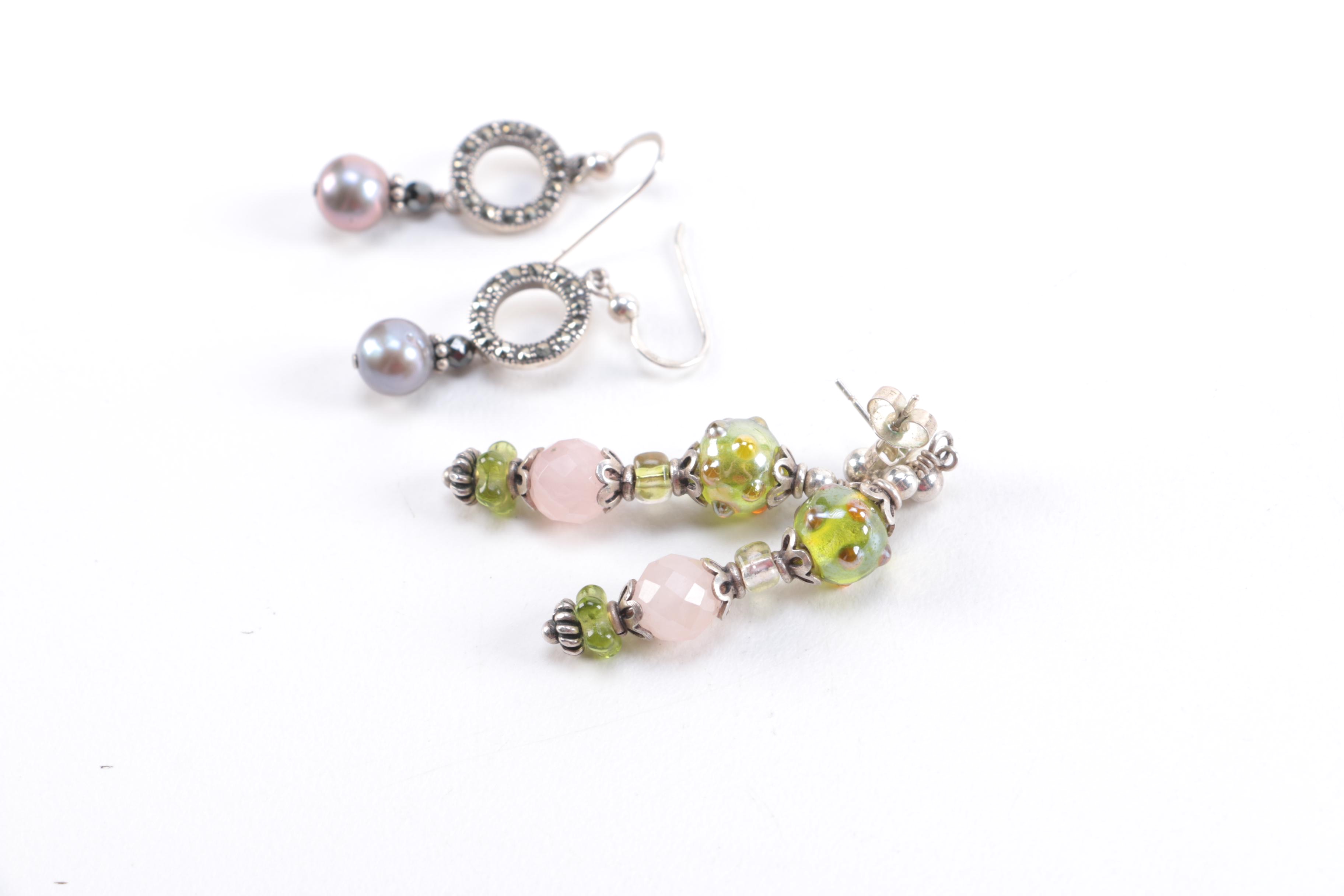Sterling Jewelry Including Cultured Pearl and Peridot