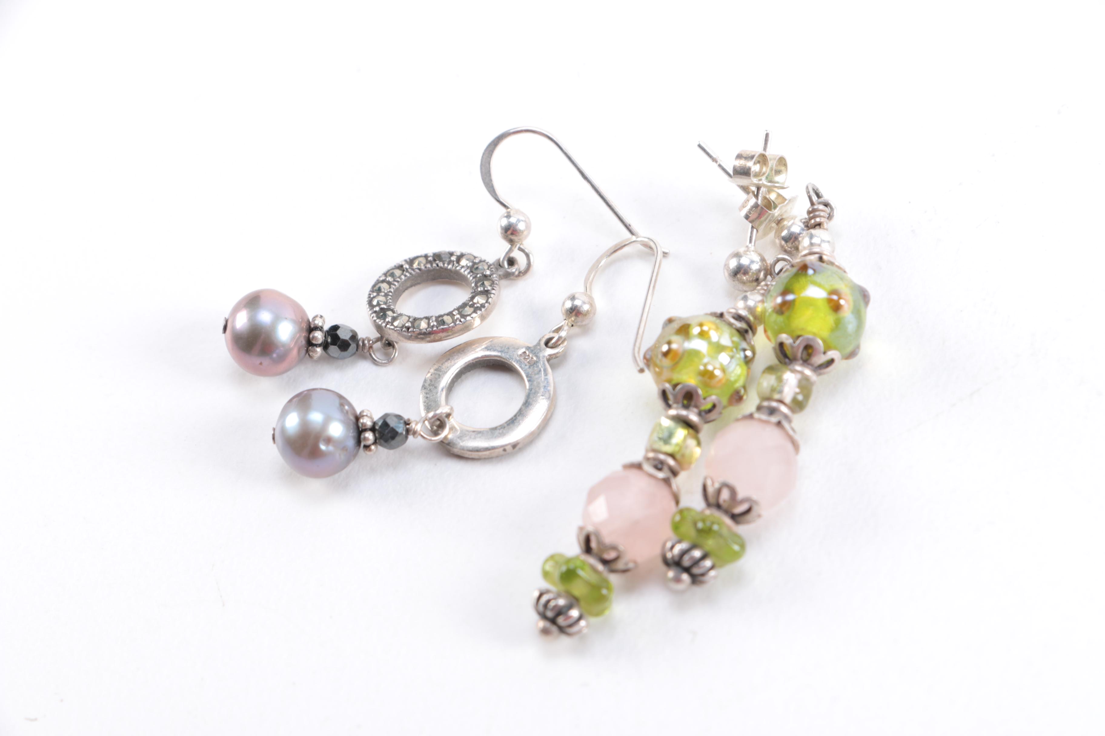 Sterling Jewelry Including Cultured Pearl and Peridot