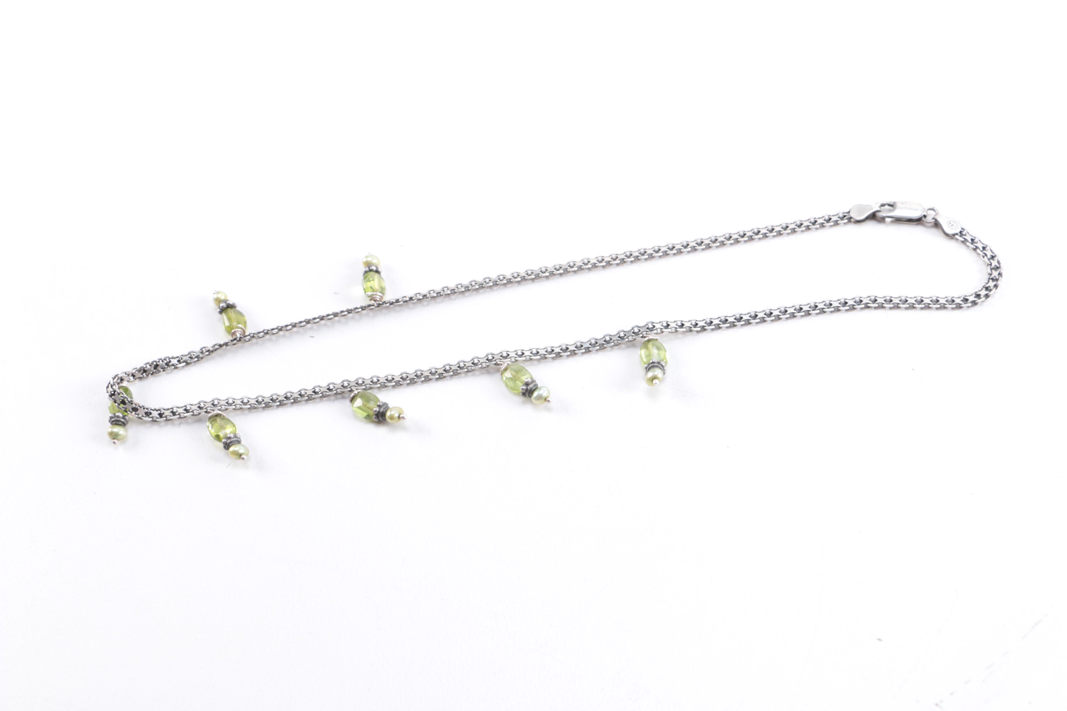 Sterling Jewelry Including Cultured Pearl and Peridot