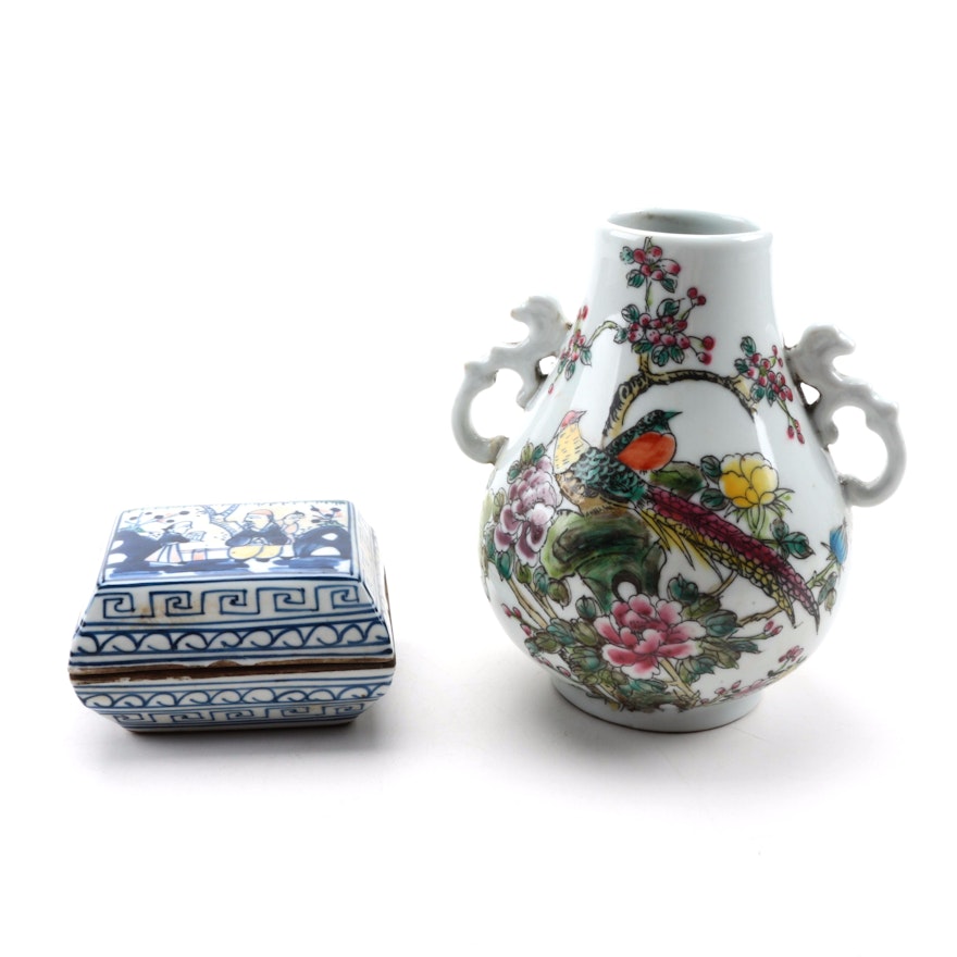 Chinese Ceramic Vase and Trinket Box