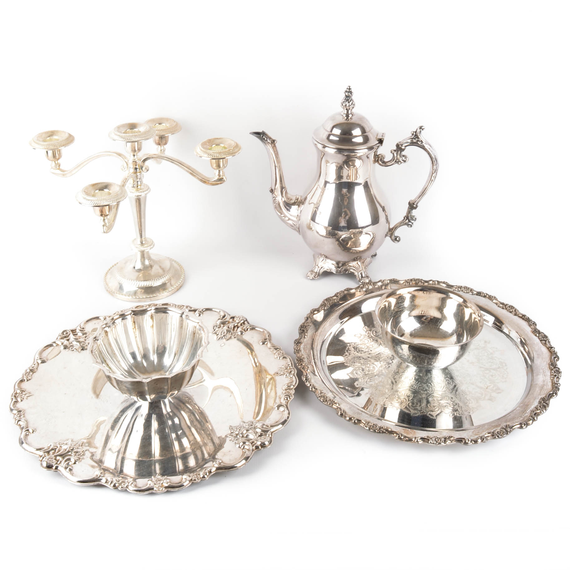 Assorted Silver Plate Décor and Serving Pieces