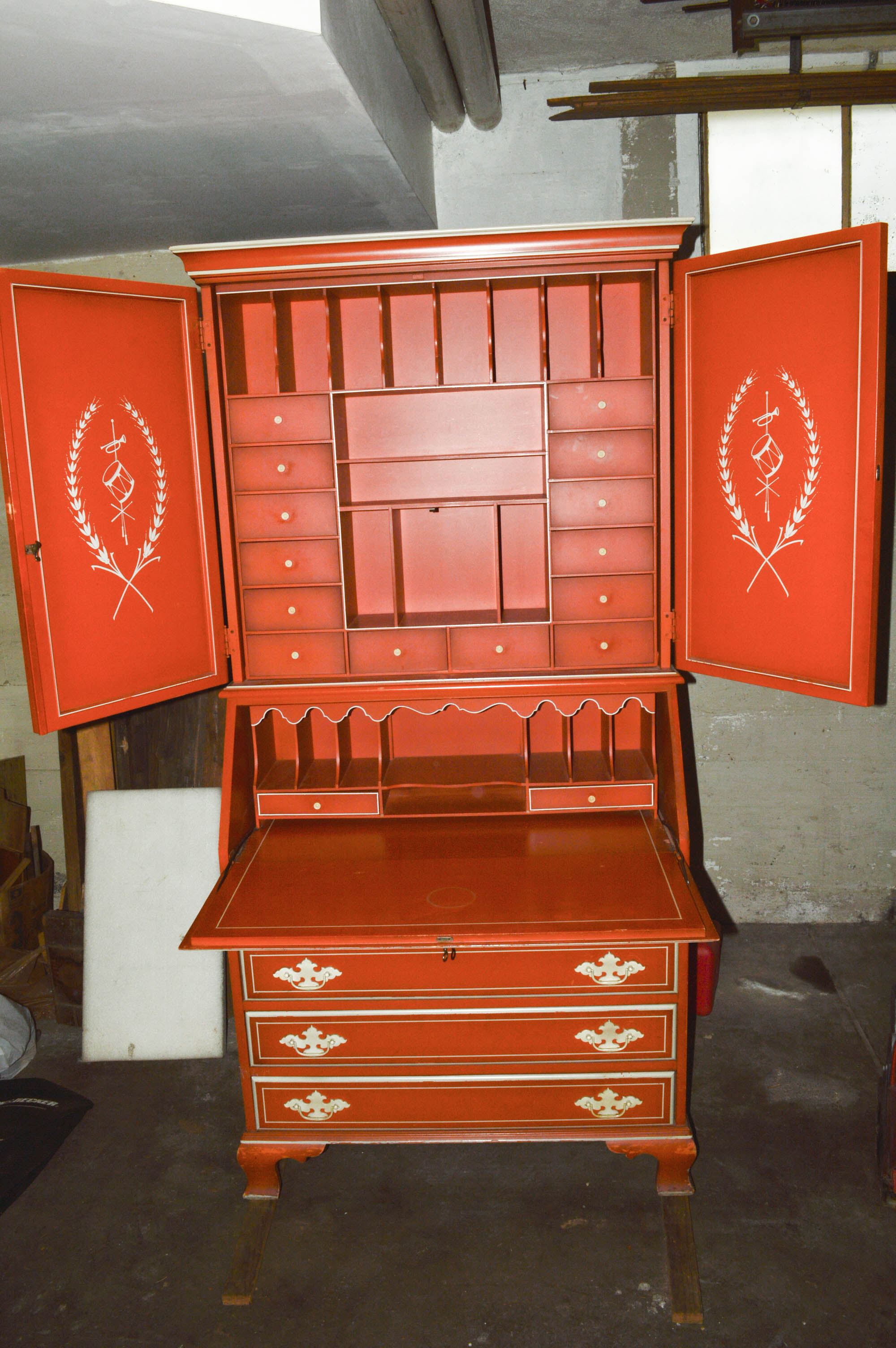 Cottage-Style Painted Secretary Desk With Twenty Drawers