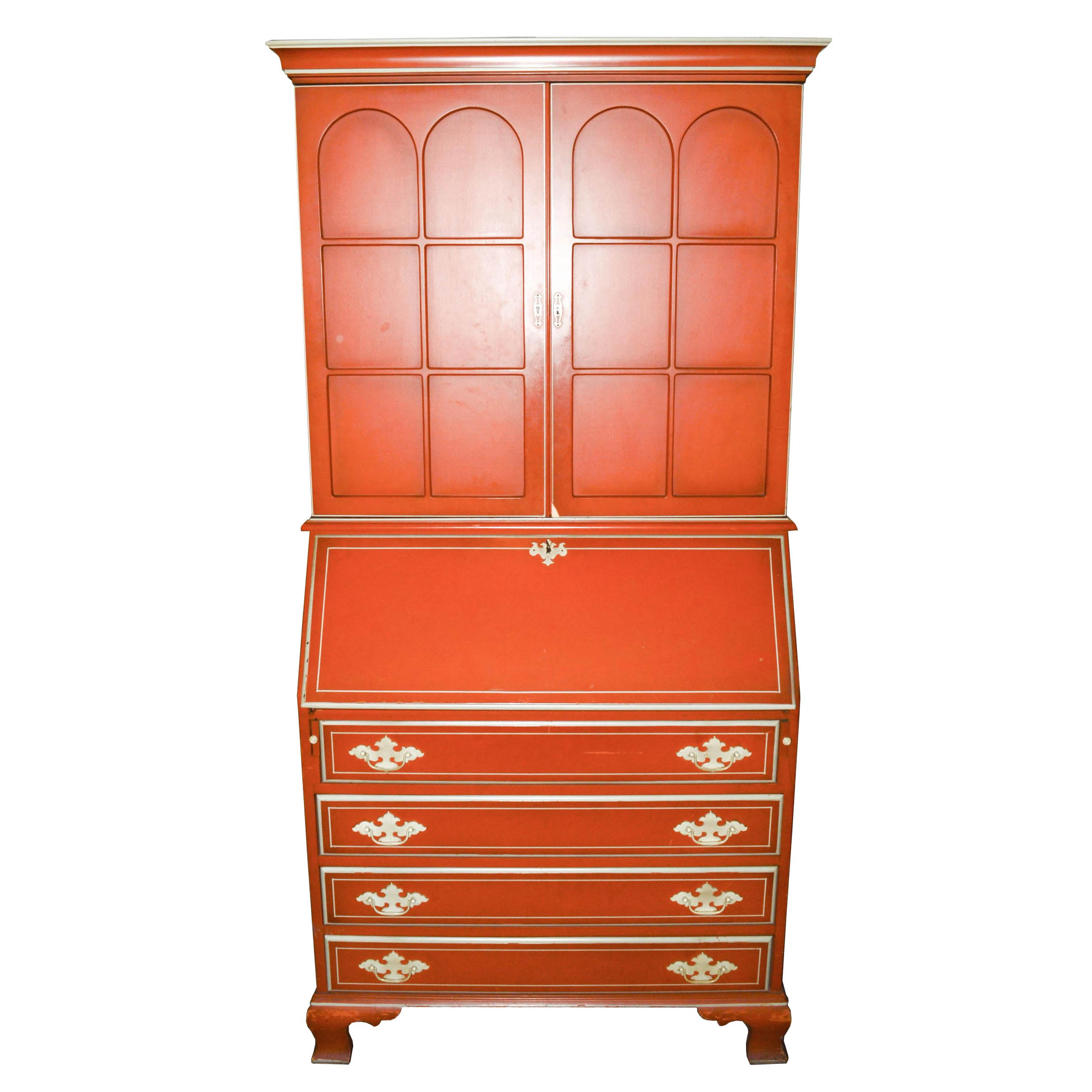 Cottage-Style Painted Secretary Desk With Twenty Drawers