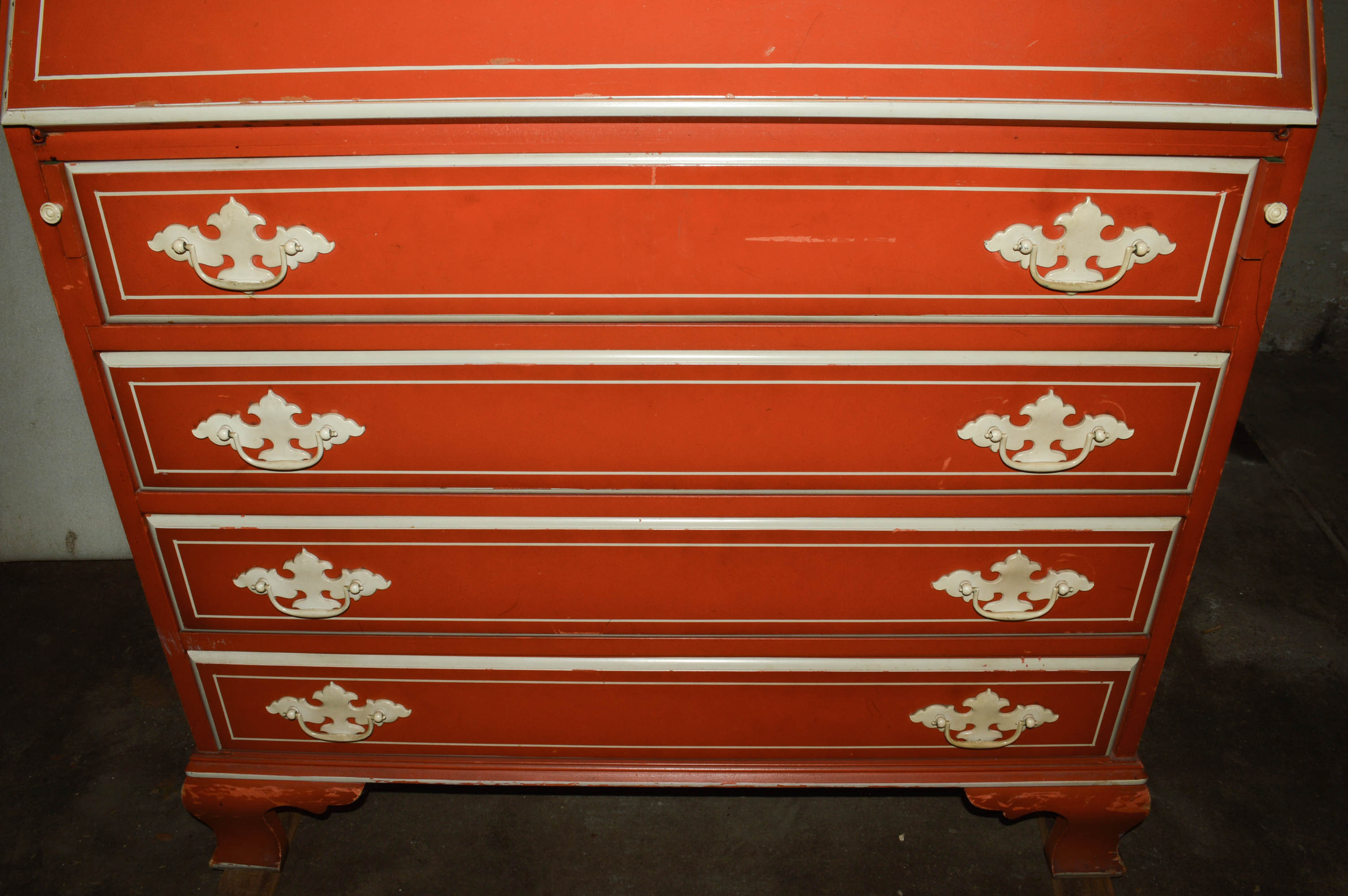 Cottage-Style Painted Secretary Desk With Twenty Drawers