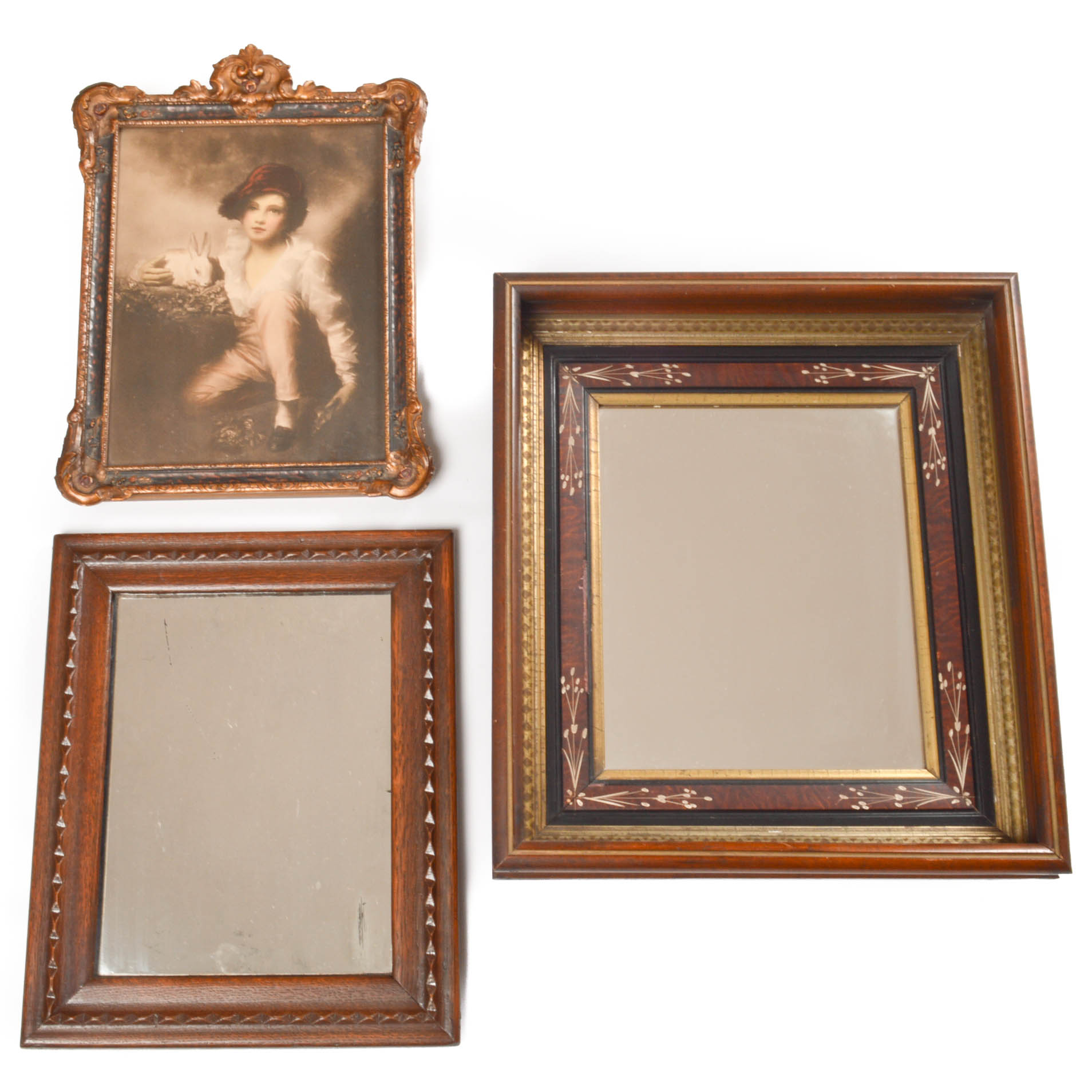 Antique Wall Mirrors with Hand-Tinted Photograph on Paper
