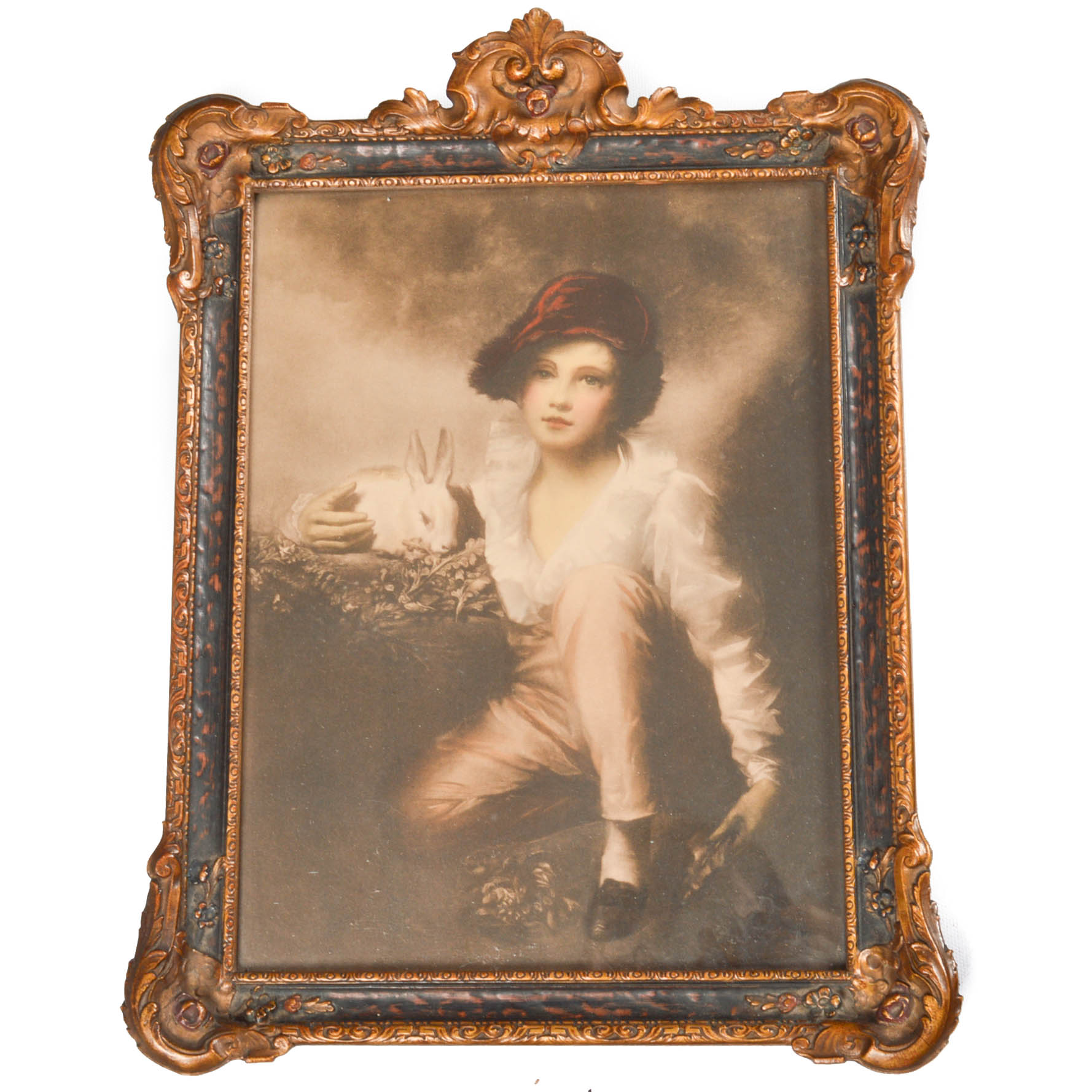 Antique Wall Mirrors with Hand-Tinted Photograph on Paper
