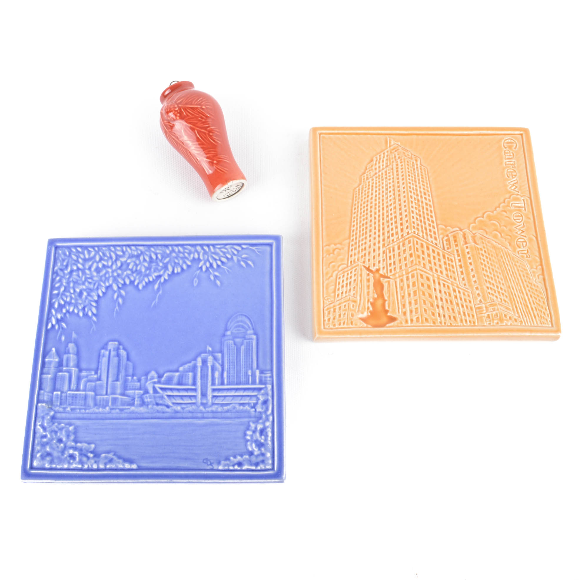 Two Rookwood First Edition Commemorative Tiles With Ornament